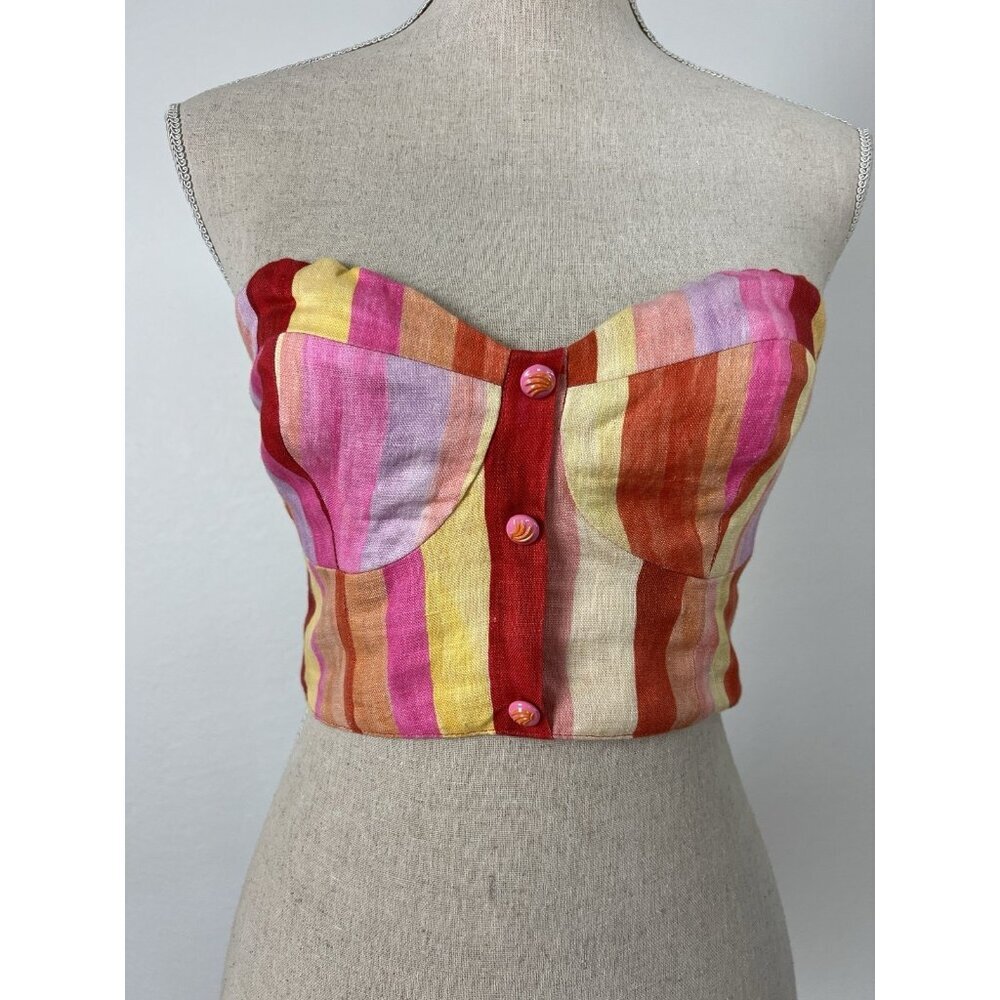 FARM Rio NWT Sunny Stripe Linen Corset top Sleeveless Bandeau Crop Top Sz Small